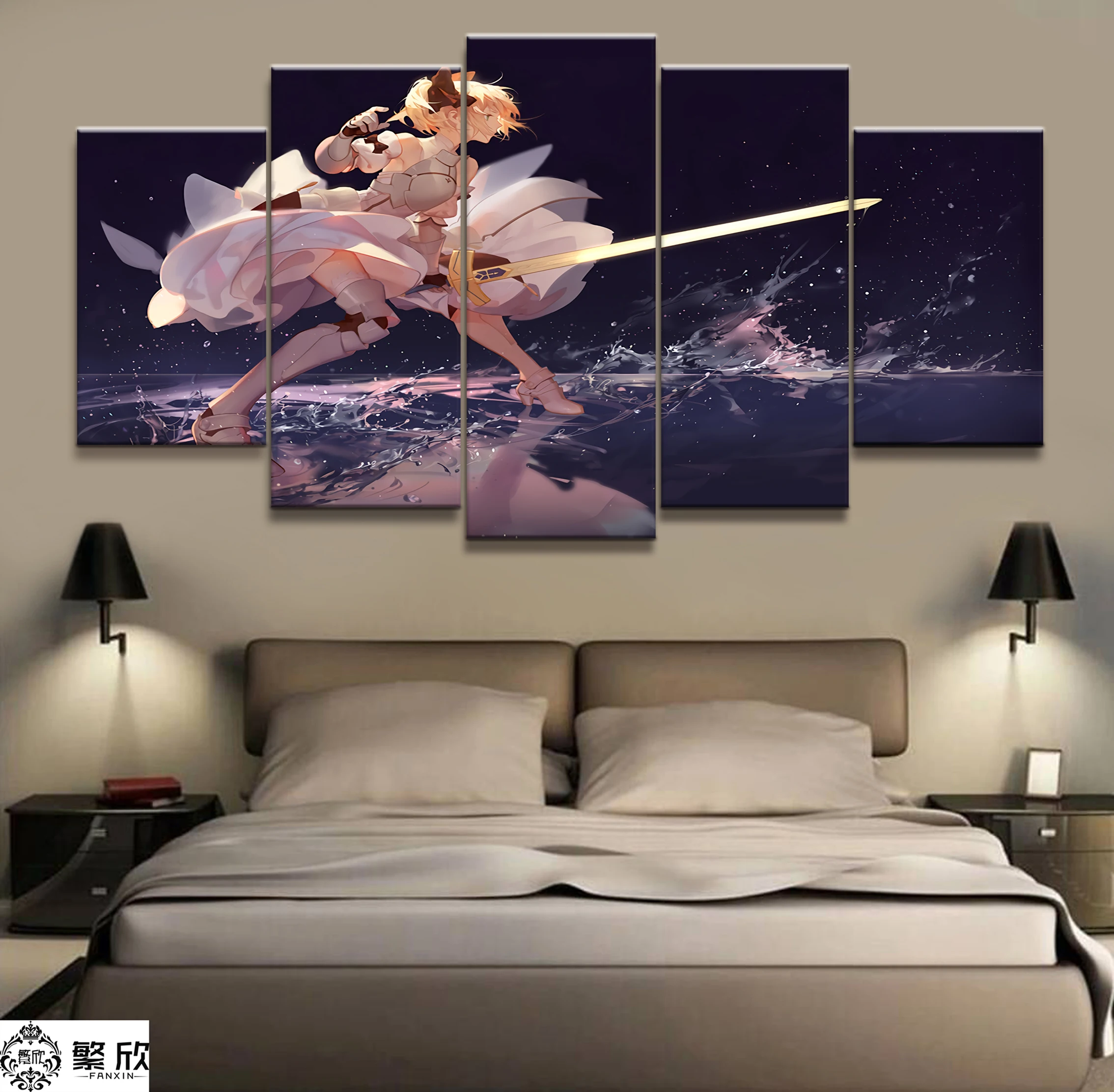 5 панель Fate Stay Night Arthur Saber анимация холст печатная картина для гостиной настенный