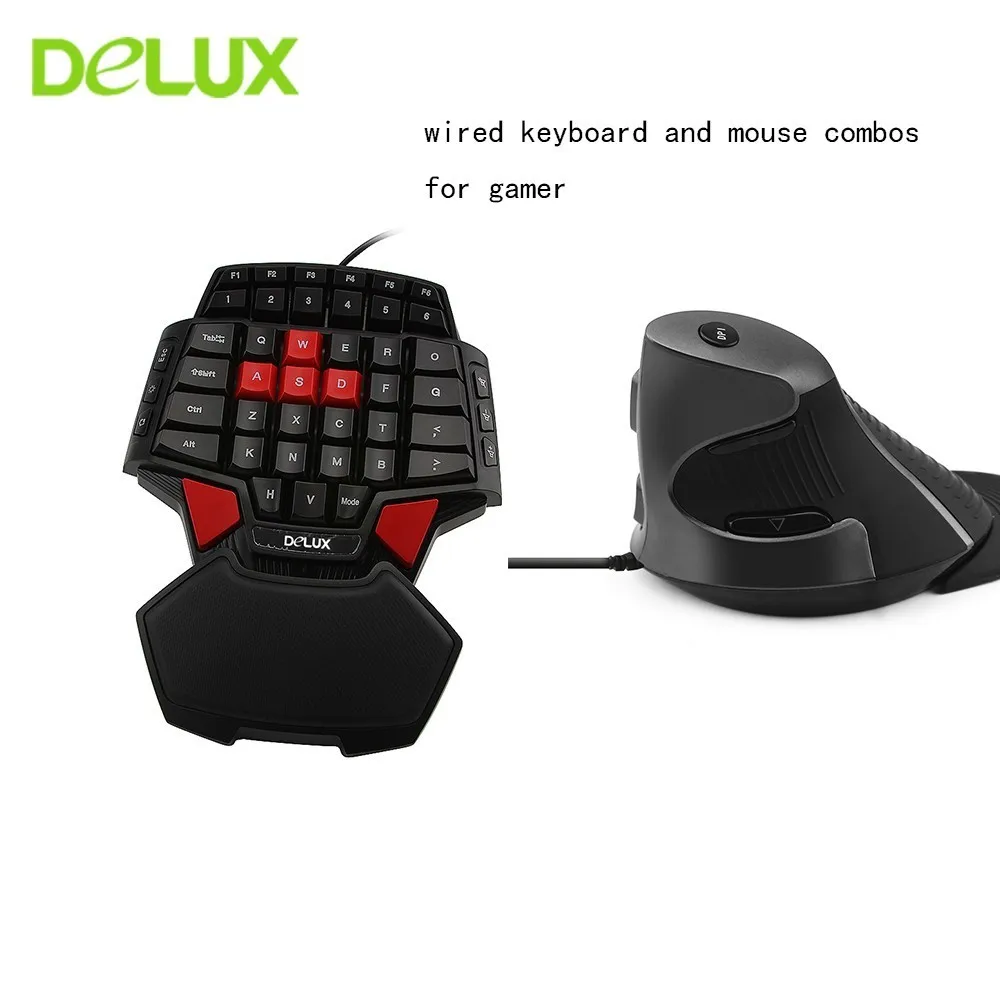  Delux T9 Keyboard And M618 Wired Mouse Combos Mini Gaming Ergonomic Single Hand Keypad Optical Vert