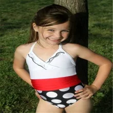 Цельный комбинезон в горошек для маленьких девочек, танкини, бикини, одежда для купания купальник, От 2 до 7 лет