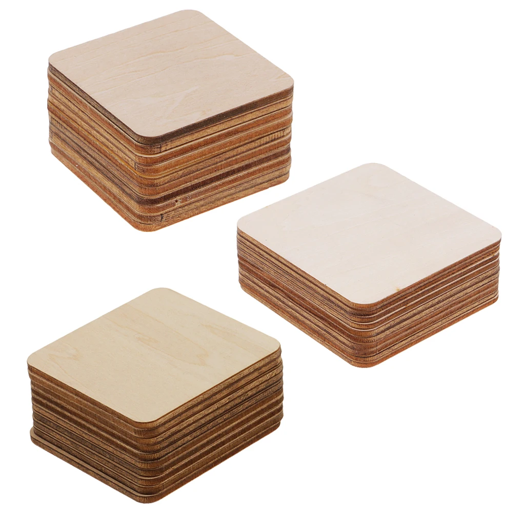 100pcs Square MDF Unfinished Wood Pieces Blanks for DIY Craft Pyrography Art