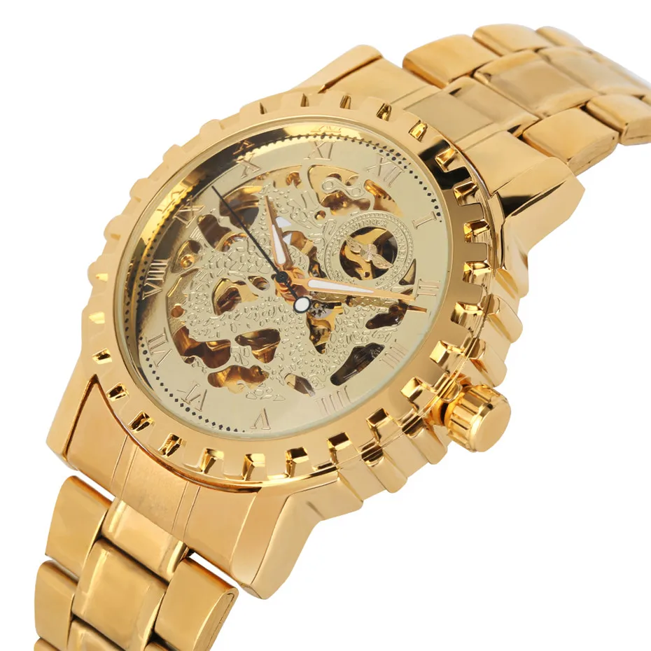 

Automatic Self-Wind Watch Full Stainless Steel Mechanical Watches Men Gold Color Luxury Timepieces Fashion Casual Clock Gifts