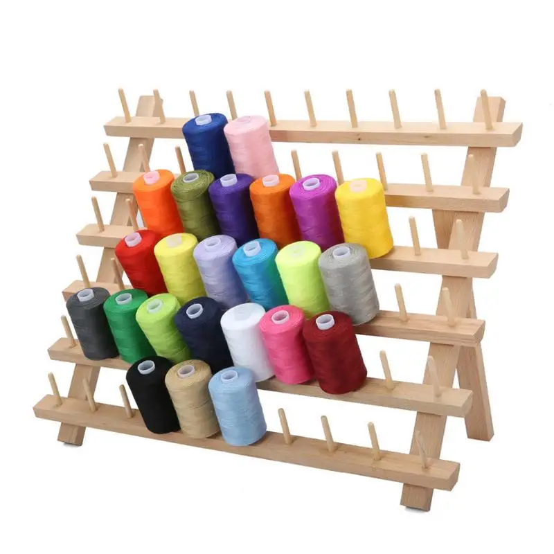 

60 Spool Sewing Storage Holder Foldable Wood Thread Stand Rack Holds Organizer Wall Mount Cone Embroidery Machine 40*32CM