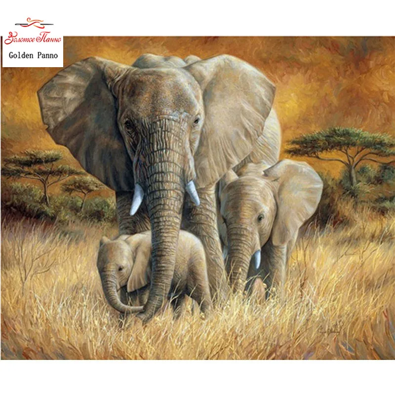 Golden panno diamond painting rhinestone elephant family embroidery Golden panno diamond painting rhinestone elephant family embroidery