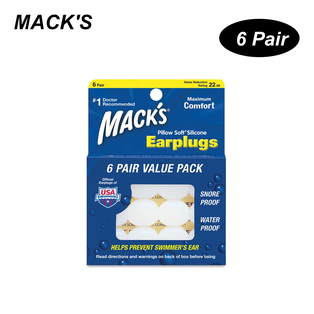 

MACK'S 6 Pairs Anti-noise Silicone Earplugs Professional Waterproof Swimming Earplugs Hearing Protection Anti Snore Ear Plugs