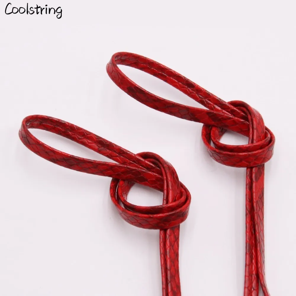 Coolstring Flat Snakeskin Shoe Laces White Red Grey Brown Luxury Leather LE ShoeLaces With Gold Metal Aglets For Sneakers Sports