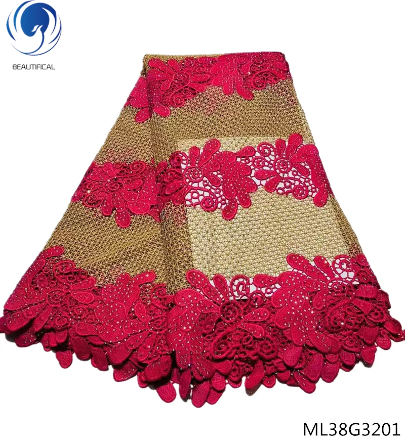 

BEAUTIFICAL african lace fabrics guipure laces fabrics cord fabric dress with rhinestones for women 5yards/lot ML38G32
