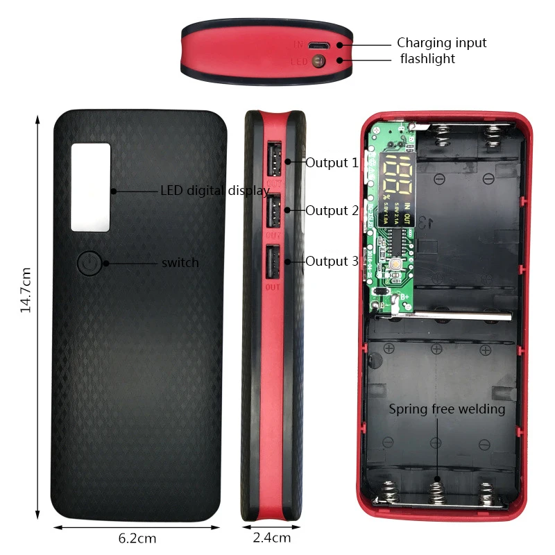 Free Welding DIY Power Bank Case 3 USB LCD Screen Powerbank Case Kit Suit 5x18650 Battery (not Include) External Charger
