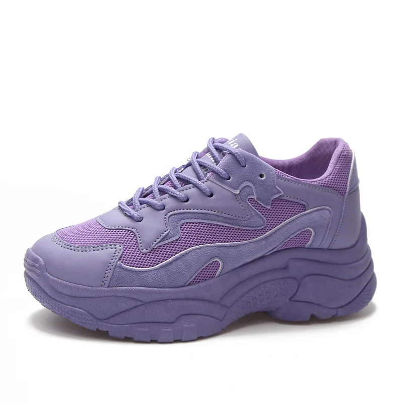 

Women's Chunky Sneakers 2019 Fashion Basket Women Platform Shoes Lace Up Pink White Female Trainers Heel Dad Casual Shoes
