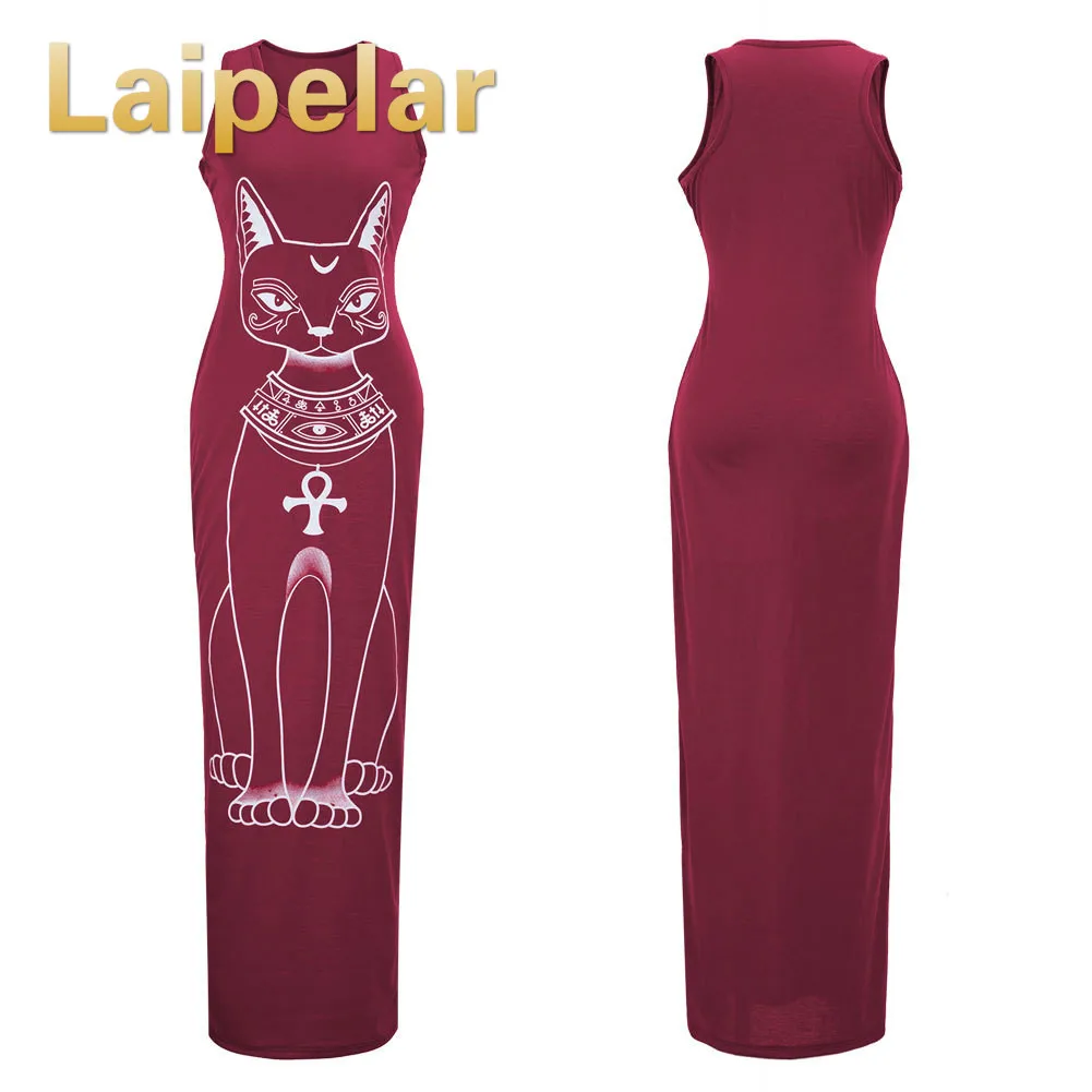 2019 Women Summer Long Maxi Dress Casual Cat Print Boho Beach Dress Sexy Evening Party Bodycon Dress Vestidos Largos Mujer XXXL