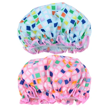 

2pcs Beautiful Cap Thicken Waterproof Bath Hat Shower Hat Shower Cap for Lady Girl Woman