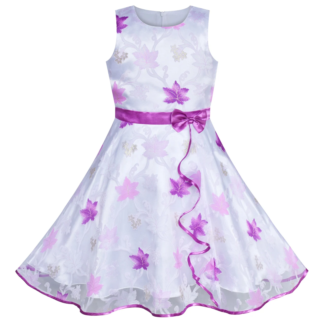 

Flower Girl Dress Maple Leaf Purple Wedding Party Birthday 2019 Summer Princess Dresses Children Clothes Pageant Sundress