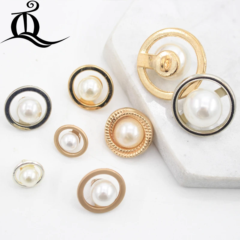 

10PCS high quantity diameter 10-23mm gold silver with Pearl metal buttons, clothing accessories,shirt,brand buttons p16