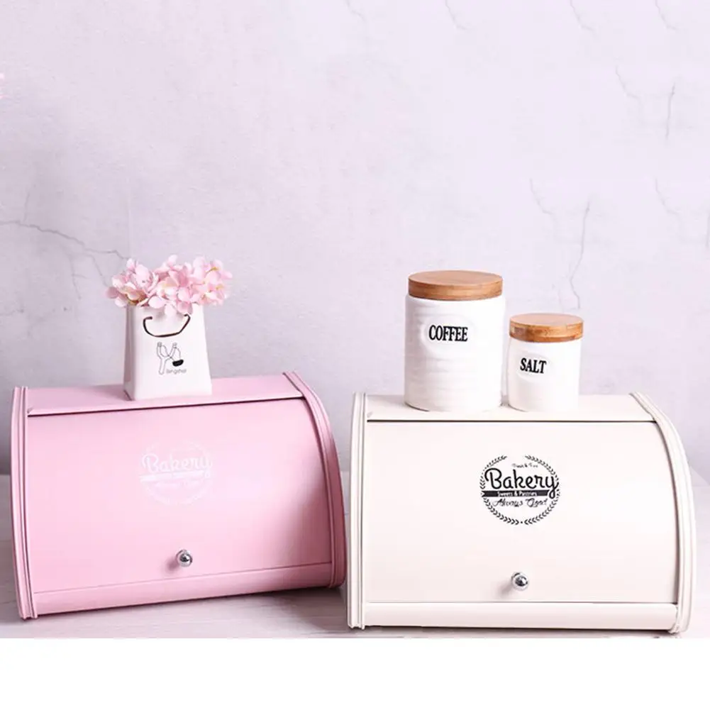 

European Home Dustproof Durable Iron Bread Bakery Cupcake Breadbox Storage Organizer Flip-baked Bread Box Utensil Container Bin