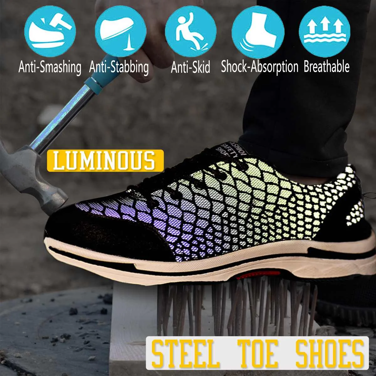 

Men's Breathable Steel Toe Cap Work Safety Shoes Men Outdoor Anti-slip Steel Puncture Proof Construction Safety Boots Shoes