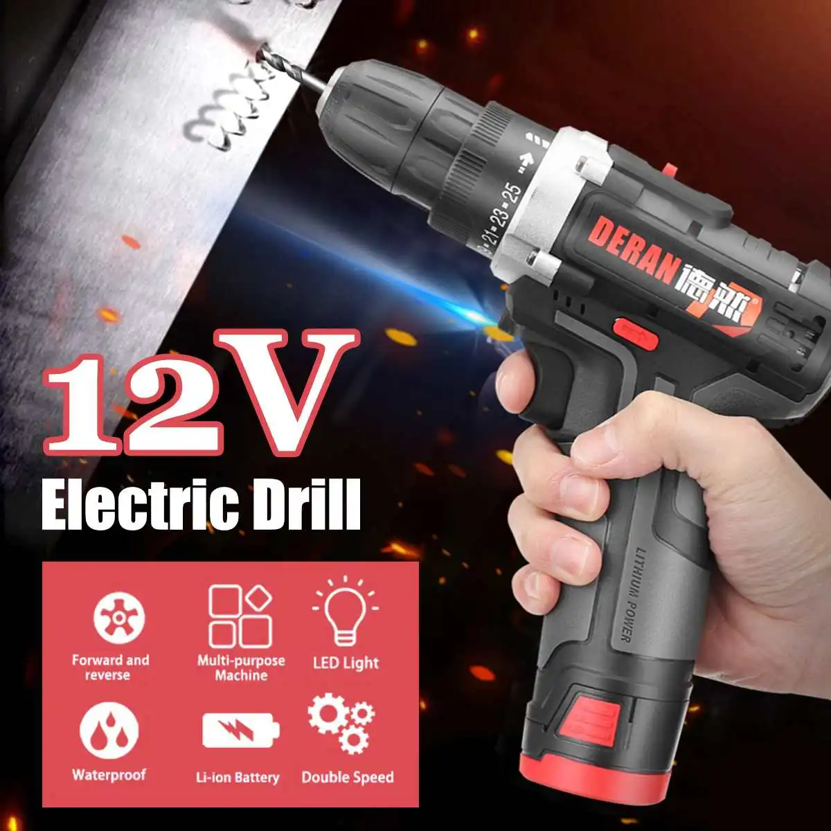 

12V Electric Cordless Drill Double-Speed Electric screwdriver power tools with Working LED light,Electric Impact Drill