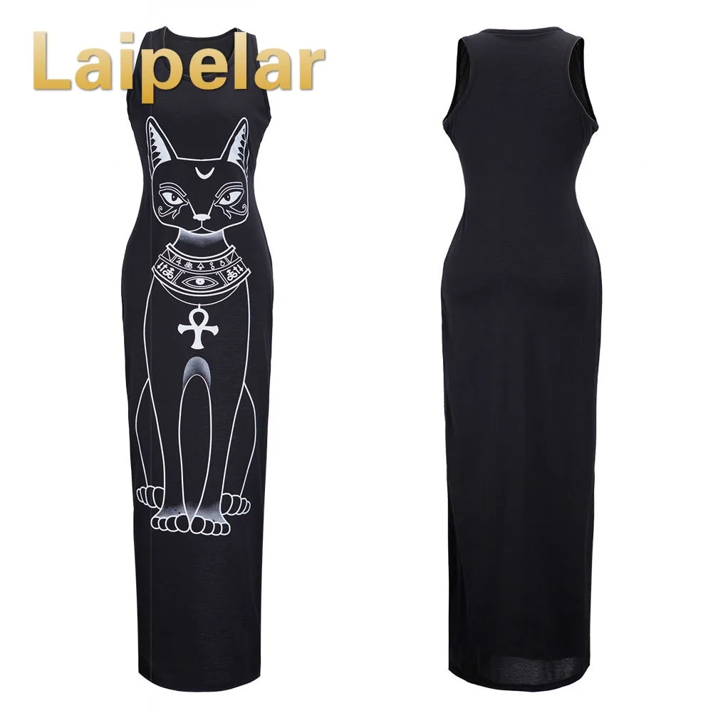 2019 Women Summer Long Maxi Dress Casual Cat Print Boho Beach Dress Sexy Evening Party Bodycon Dress Vestidos Largos Mujer XXXL
