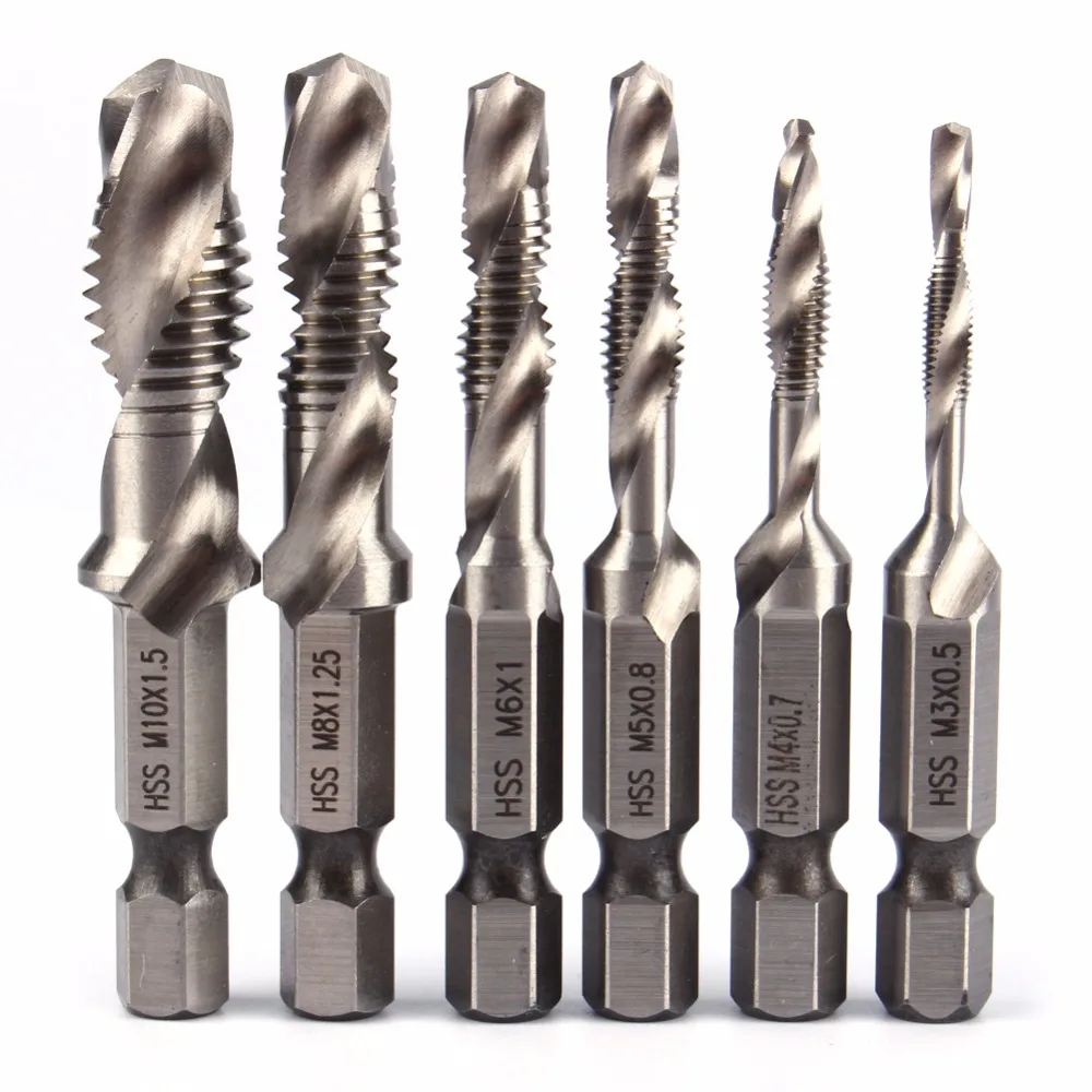 

1Pc 1/4'' Hex Shank Composite Taps HSS Thread Spiral Screw Dril Bit M3//M5/M6/M8/M10 Thread Tap Hand Tool Professional