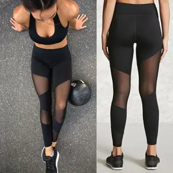 

Women Ladies Solid Sports Gym Running Skinny Slim Workout High Waist Pants Fitness Stretch Leggings