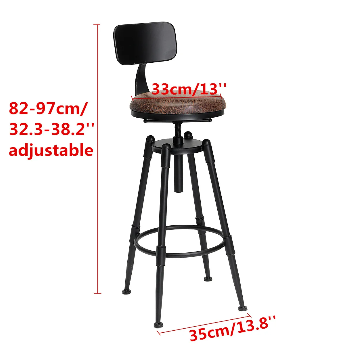 Industrial Retro Bar chair High Chair Bar Stool Iron leather Anti-slip Adjustable 360 Rotate ergonomic backrest Bar Furniture