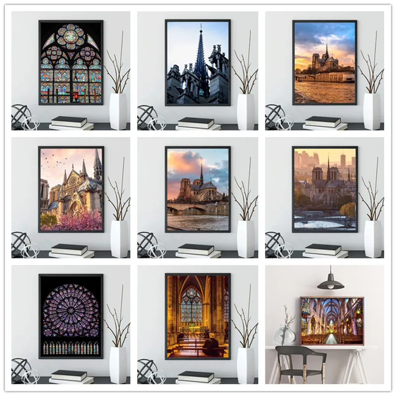 

New 5D DIY Diamond Painting Paris Notre Dame Landscape Embroidered Cross-stitch Round Diamond Mosaic Painting Home Decor