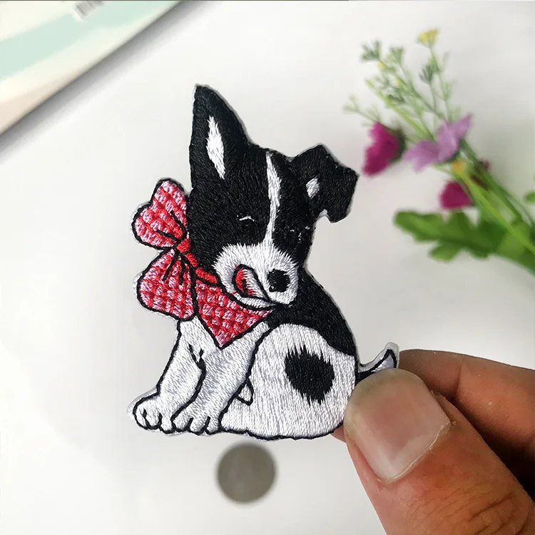 Kawaii Лук нашивки в виде собак Утюг на наклейки для одежды сзади резиновая вышивки