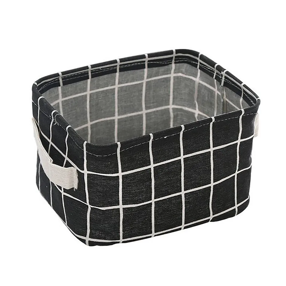 

Grid Printing Cotton Linen Office Desktop Storage Containers Organizer Details Storage Box Closet Underwear Storage Basket