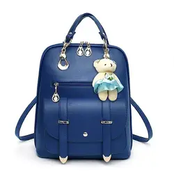 Kajie Для женщин маленький милый медведь черный кожаный рюкзак женский школьный рюкзак повседневный рюкзак для путешествий для