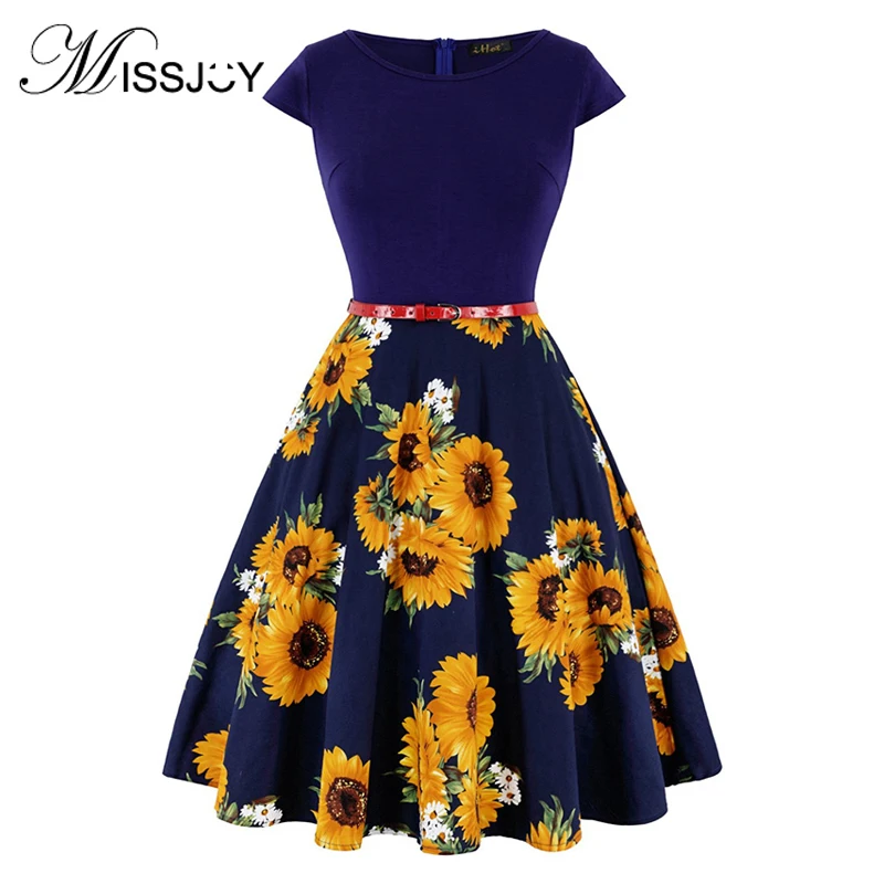 MISSJOY 4XL Большой летнее платье размер винтажное элегантное с коротким рукавом