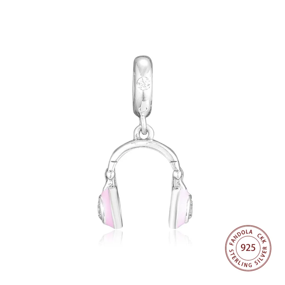 

Fandola 925 Sterling Silver Pink Headphones Dangle Charms Beads for Women Fits Original Bracelets Necklace DIY 925 Charm Jewelry