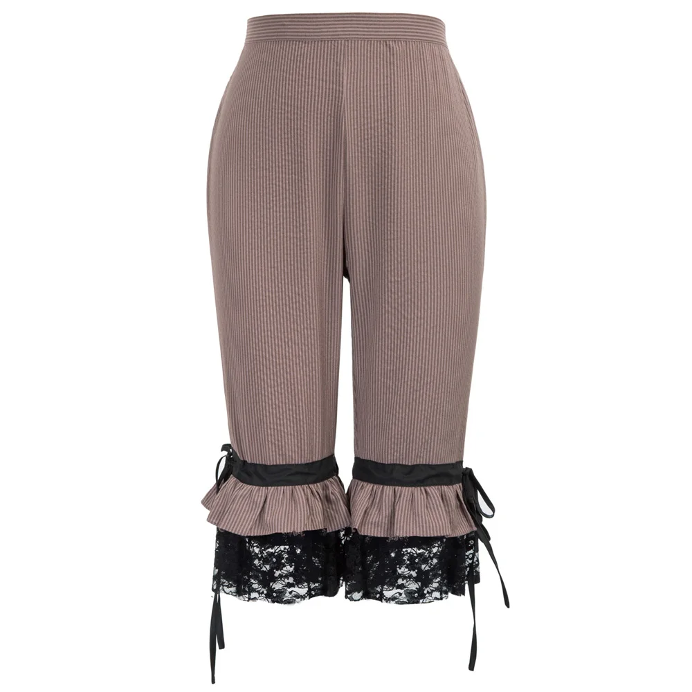 

new 90s lace-up elastic waist pants Women Retro Victorian Steampunk Pirate Cosplay Costume Capri gothic Cropped Pants trousers
