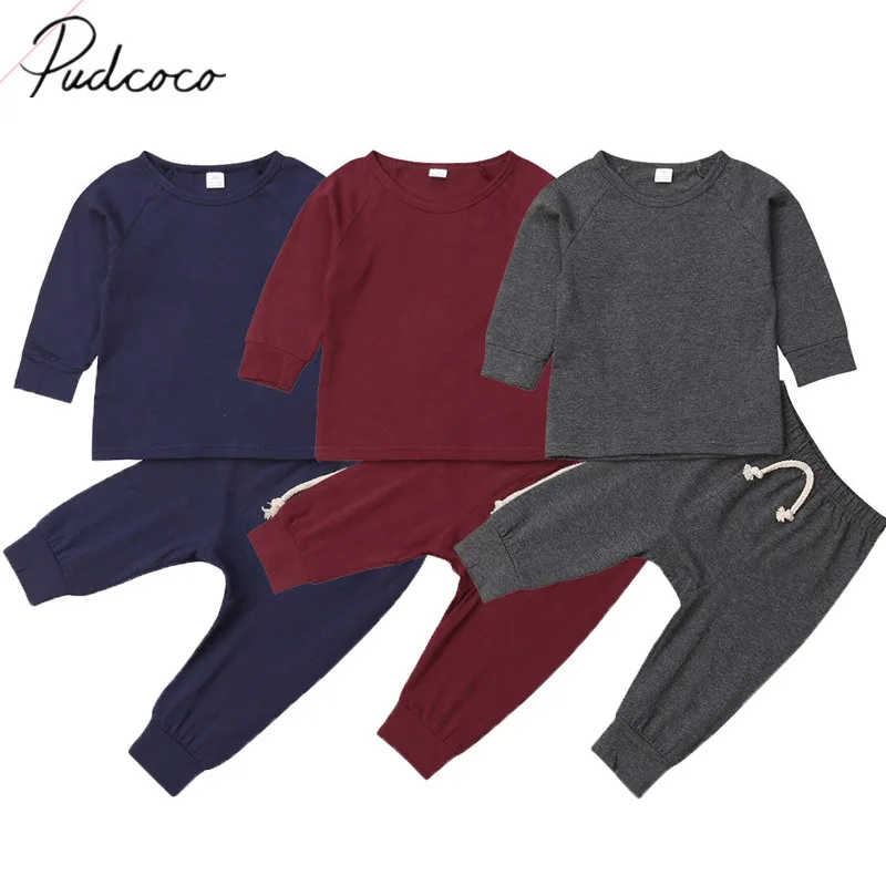 

2019 Brand New Newborn Infant Kids Baby Girls Boys Solid Clothes 2Pcs Pullover Sweatshirt Tops+Pants Autumn Long Sleeve Outfits