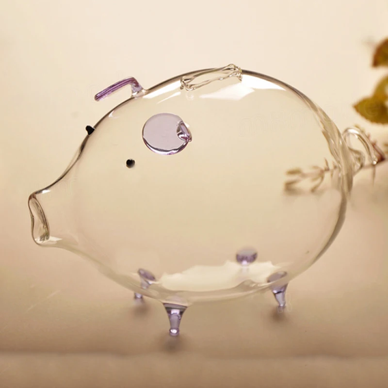 

Pig Piggy Bank Money Boxes Coin Saving Box Cute Transparent Glass Souvenir Birthday Gift For Children Kids-Pink