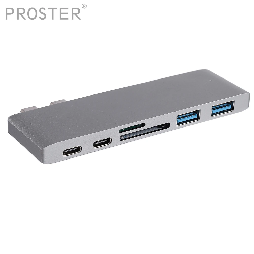 

PROSTER SB C HUB USB-C to 3.0 HUB HDMI VGA Thunderbolt 3 Adapter Type-C Multi Port 6-in-1 Hub Adapter Dual SD and TF Card Reader