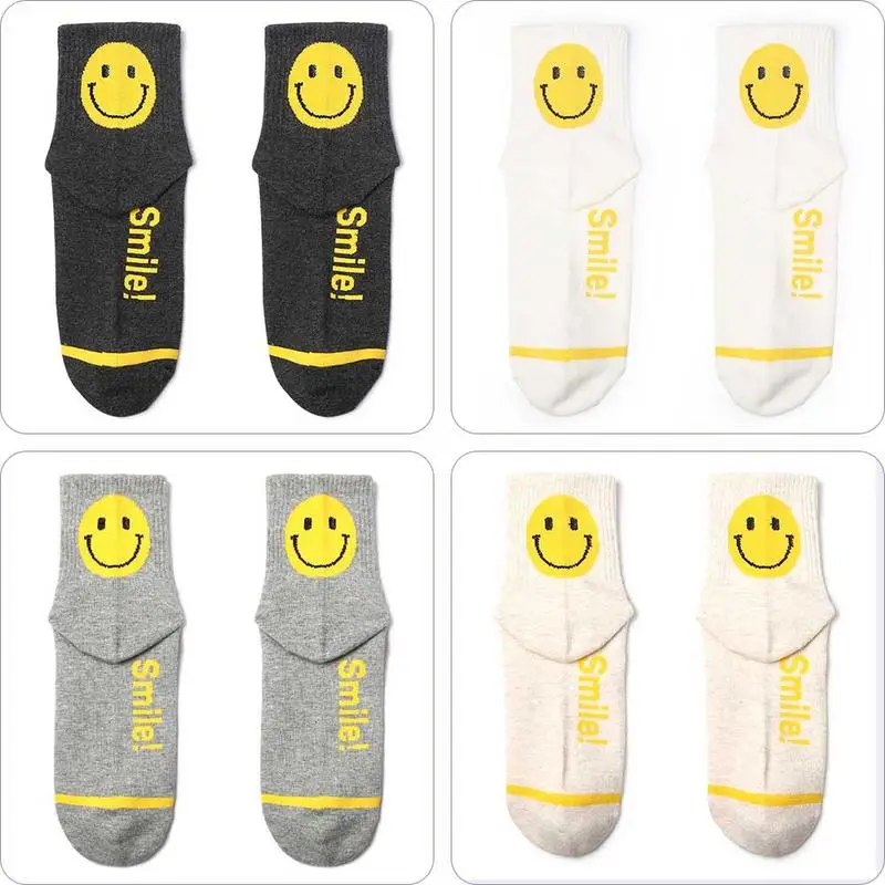 1 пара, однотонные носки в стиле Харадзюку с милым мультяшным смайликом, хлопковые носки, повседневные короткие носки с принтом счастливого лица для девушек, Sox