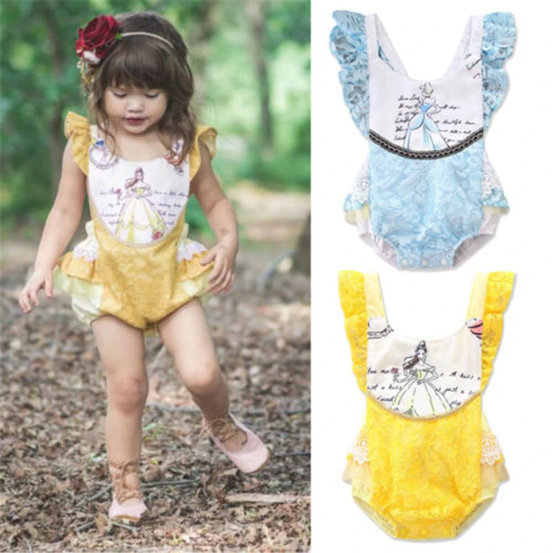 

Newborn Baby Girls Beauty and the Beast Bodysuit Jumpsuit Outfts Clothes New Baby Girl Bodysuit Fly Sleeve Lace Beauty Bodysuit