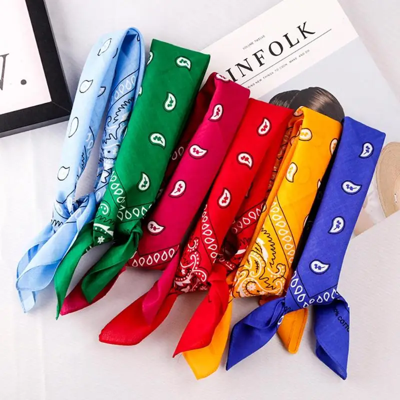 Hip Hop Unisex Women Men Shawl Cashew Flower Print Square Scarf Hair Band