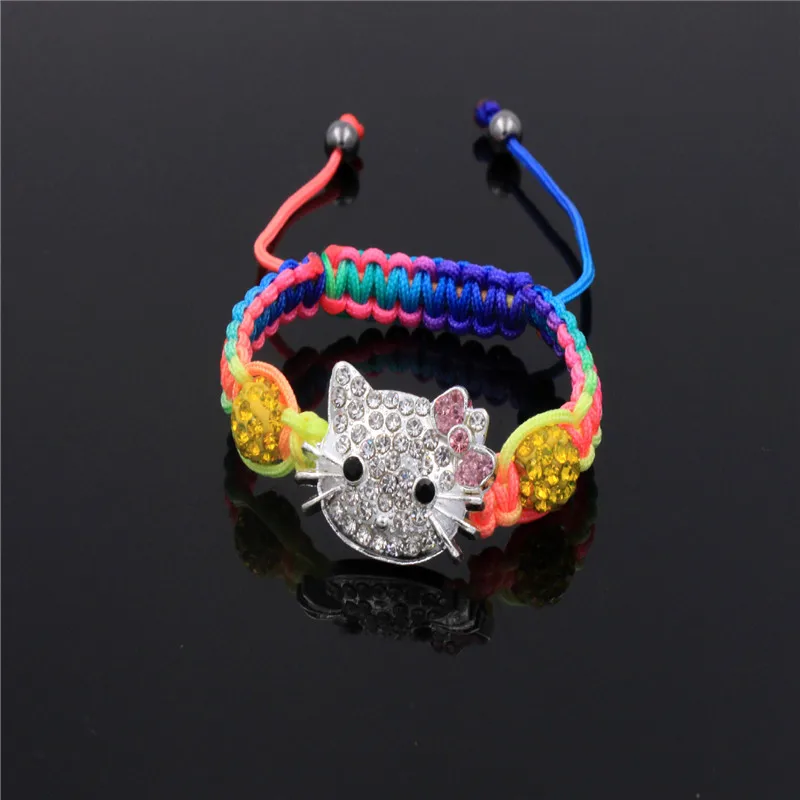 Hellokitty Cat Bracelets For Children Colouful Weave Shambhala Bracelet