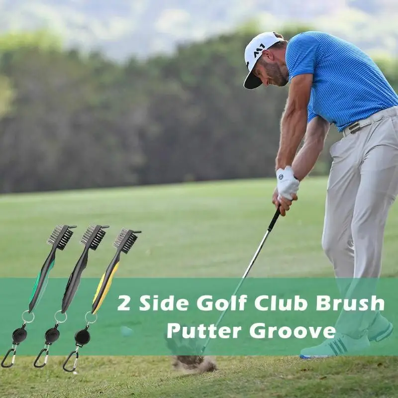 Mini Golf Club Brush Double Side Golf Brass Golf Club Head Groove Cleaner Brush Cleaning Tool Kit with Hanger Golf Accessories