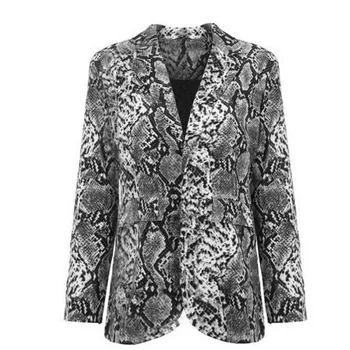 

Trendy Women pocket turn-down collar Snake Skin Print Coat Long Sleeve Polyester Outwear one pieces