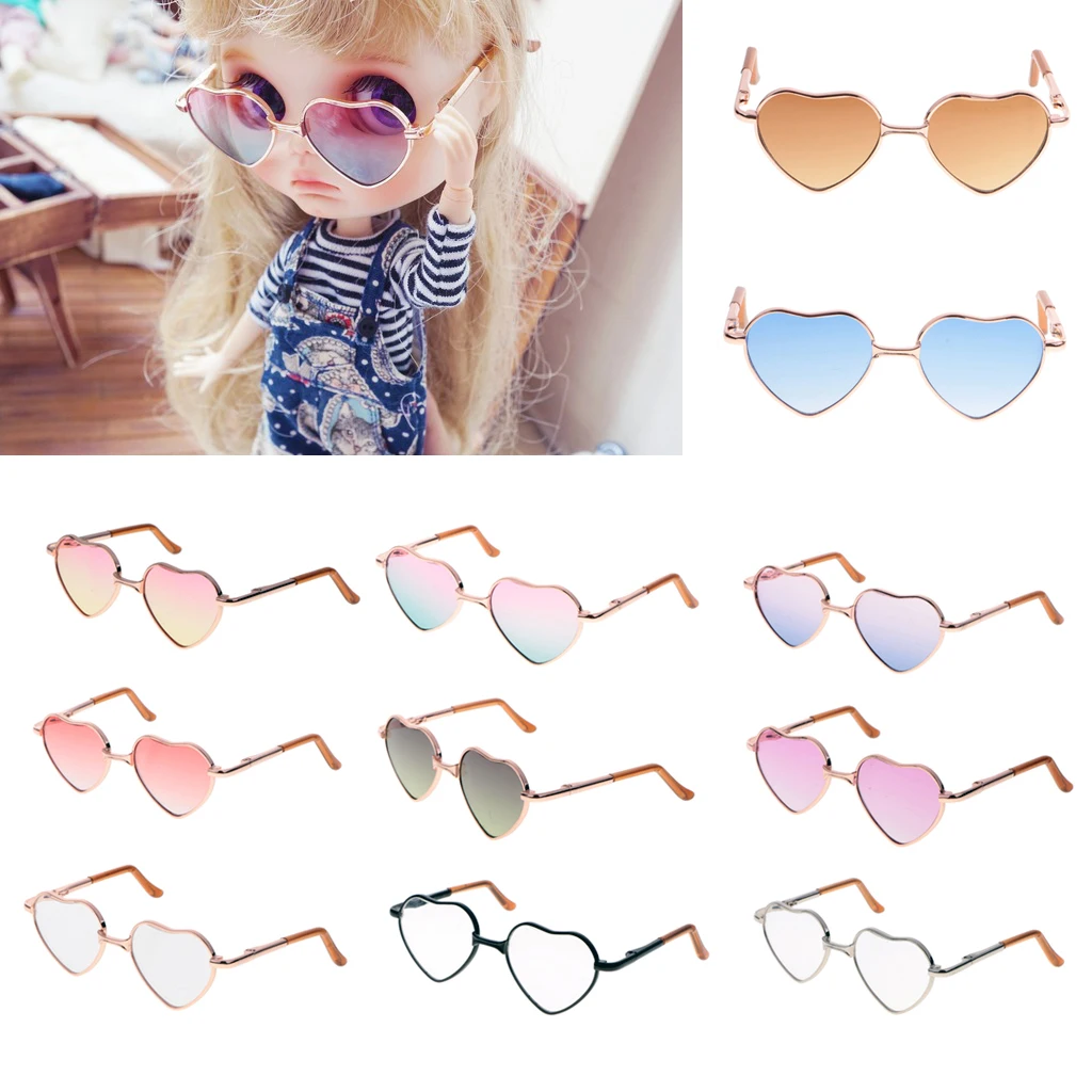 Stylish Metal Frame Glasses Heart-shaped Sunglasses For 1//6 Blythe Accessory