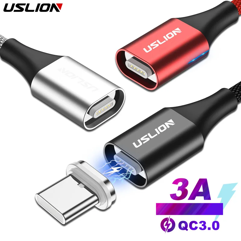 USLION 1 м 3 А магнитный кабель Micro usb type C Магнитная Быстрая зарядка зарядное устройство для samsung S10 S9 для iPhone X XR 7 для xiaomi redmi