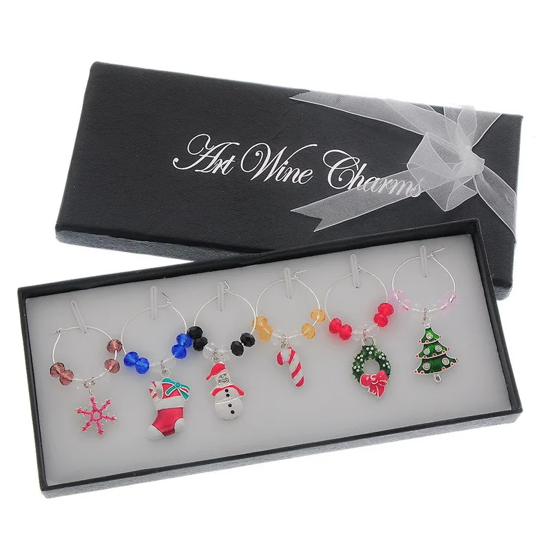 

6pcs/box Mixed Wine Charms Christmas Decorations For Home Christmas Tree Snowman Pendant Party New Year Home Decor W/box
