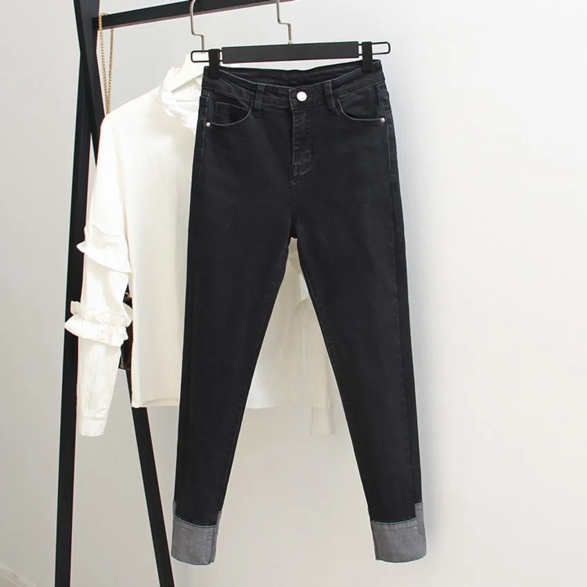 

Spring Summer Women High Waist Jeans Woman Black Blue Denim Straight Pants Stretch Jeans Pants Female Trousers Plus Size 4XL