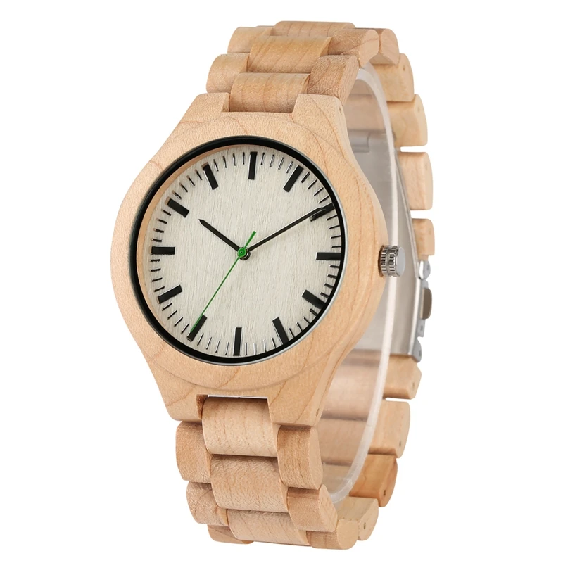 

Top Simple Wood Watch Men's Full Durable Maple Wooden Adjustable Strap Quartz Wristwatch Hour Clock Present a Great Gift for Men
