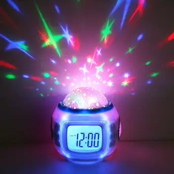 

Alarm Clocks Night Light Projector Lamp Bedroom Alarm Clock With Music for Kid Christmas Gift White