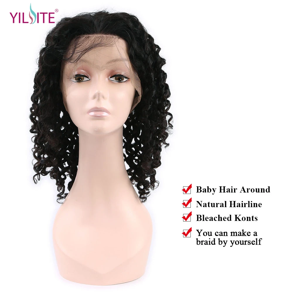 YILITE 360 синтетический Frontal шнурка волос Парик 180% Плотность натуральные волосы Искусственные парики для женщин странный вьющиеся индийские