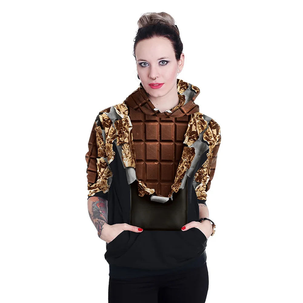 Women Hoodies Chocolate 3D Print Hoodies with Hat Women Hoodie Loose Sweatshirt Pullover Sudaderas Mujer Moletom