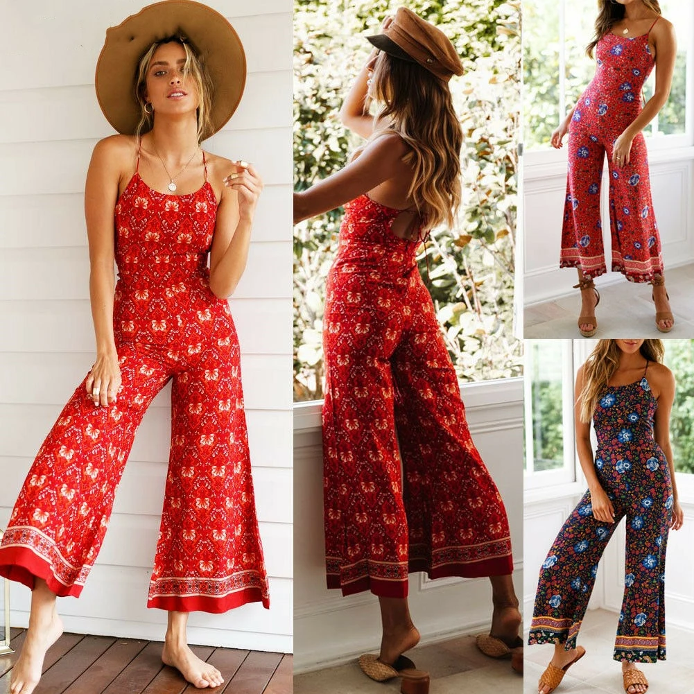 Summer Fashion Women BOHO Chic Floral Beach Playsuit Strappy Retro