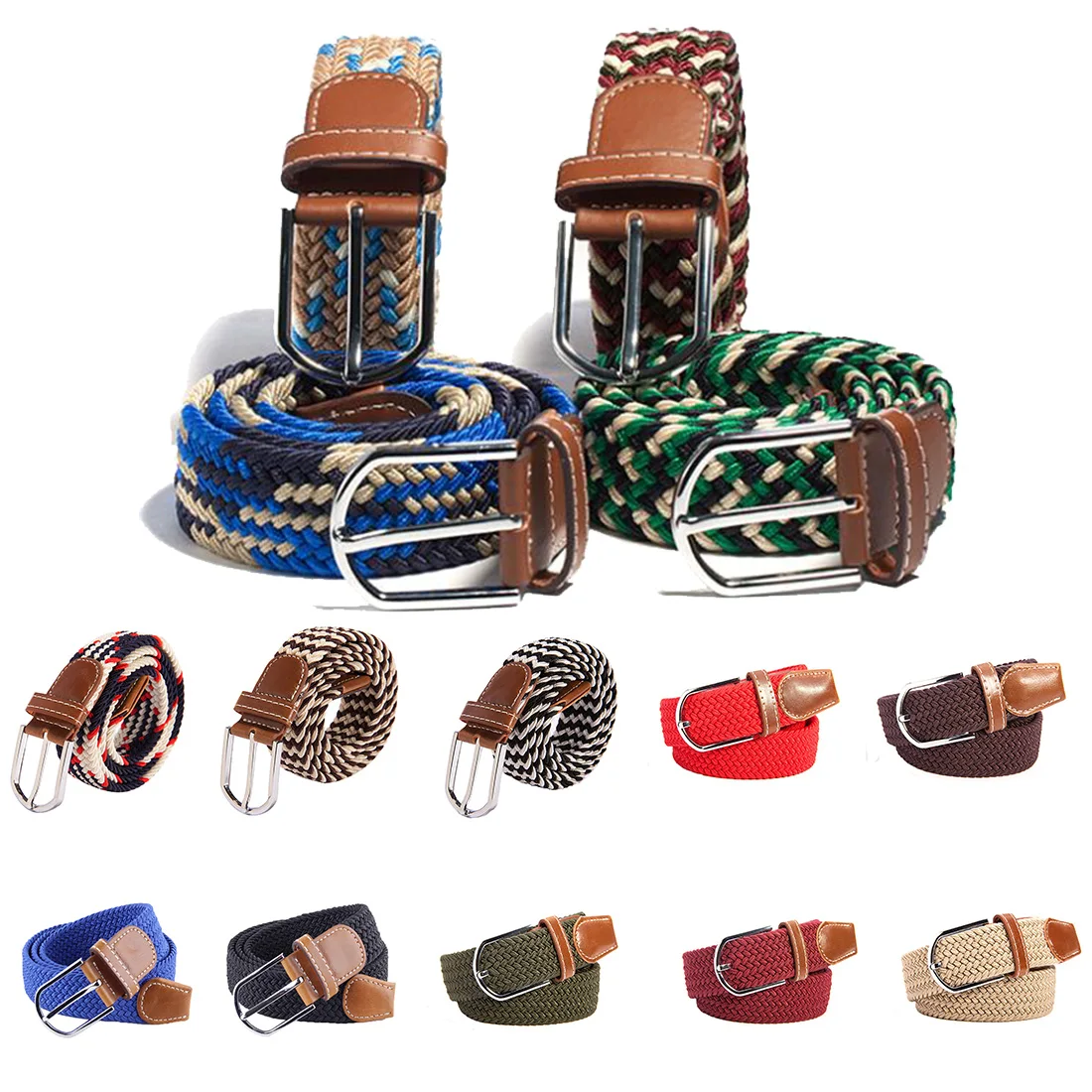 

Elastic Braided Waistband Men Stretch Waist Belt Canvas Braided Elastic Woven Leather Belt Wide Hot Metal Stretch Belt For Men