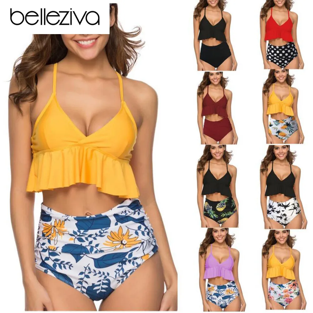 Женский комплект бикини Belleziva пикантный купальник пуш-ап с оборками и высокой